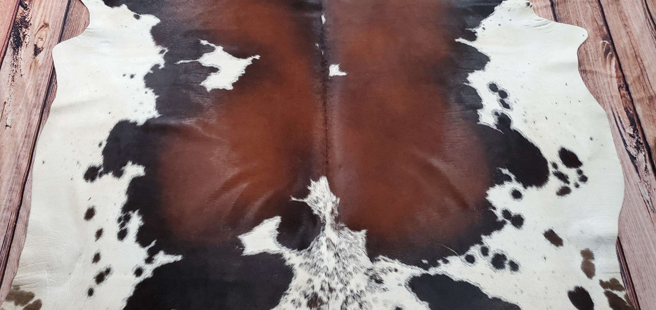 Dark Tobacco Brown Black White Cowhide Rug 6.8ft x 5.6ft