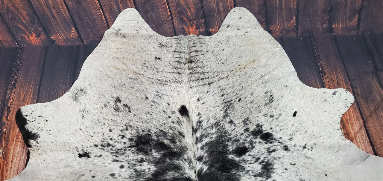 Natural Black White Speckled Cowhide Rug 7.1ft x 6.9ft