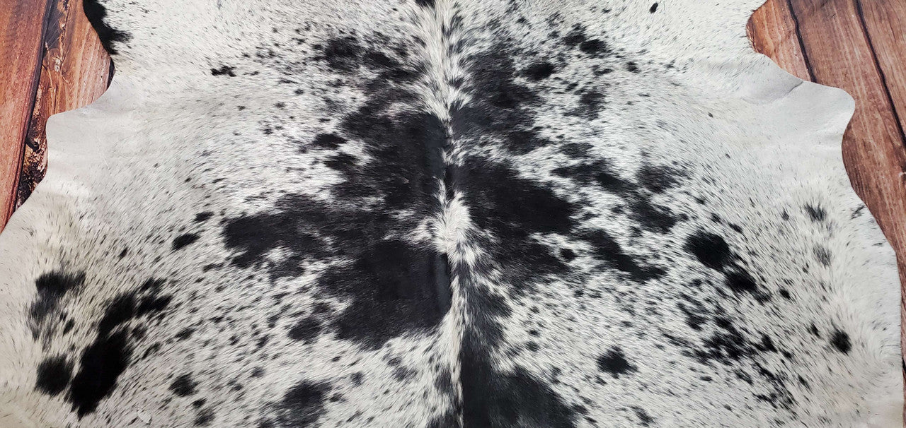 Natural Black White Speckled Cowhide Rug 7.1ft x 6.9ft