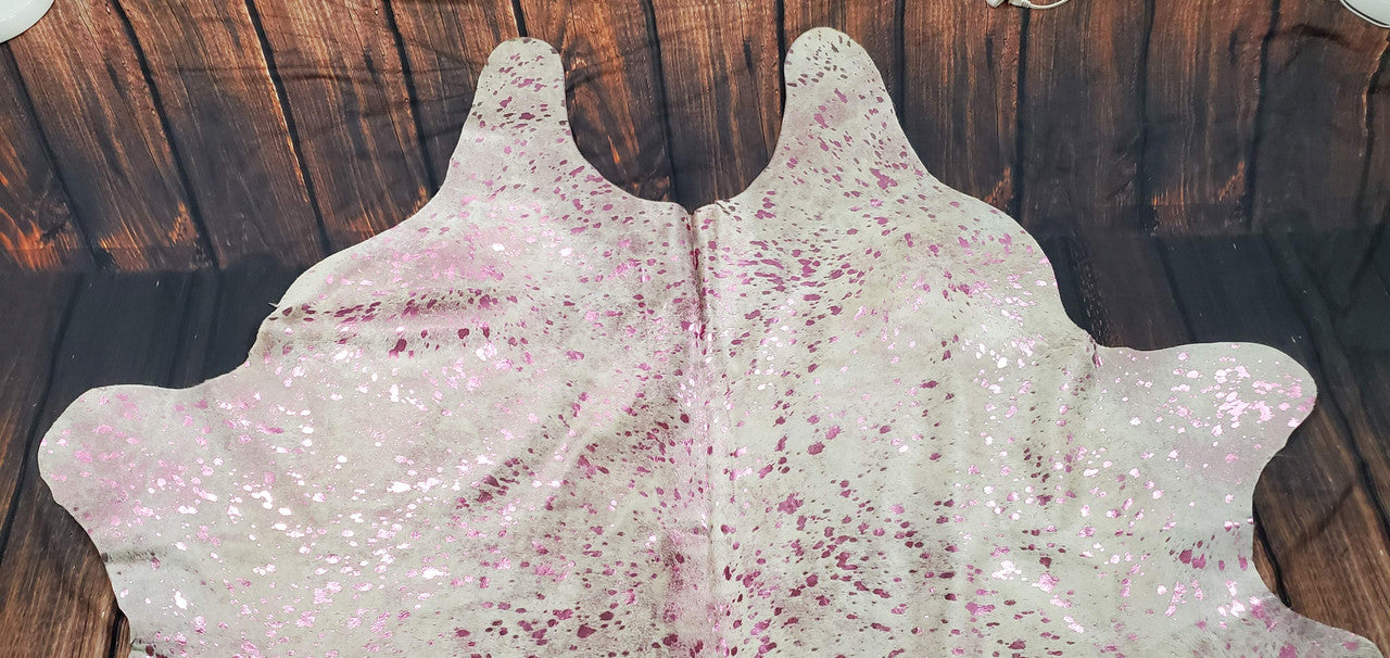 Pink Metallic Cowhide Rug Brazilian 7.8ft x 6.6ft