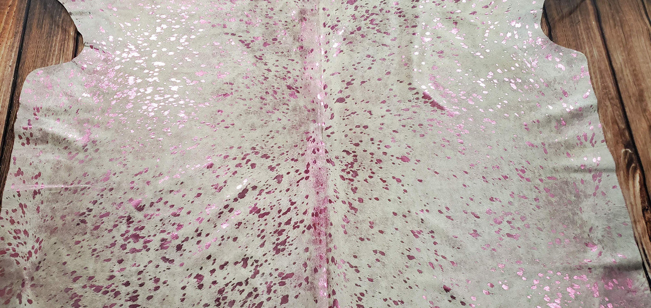 Pink Metallic Cowhide Rug Brazilian 7.8ft x 6.6ft