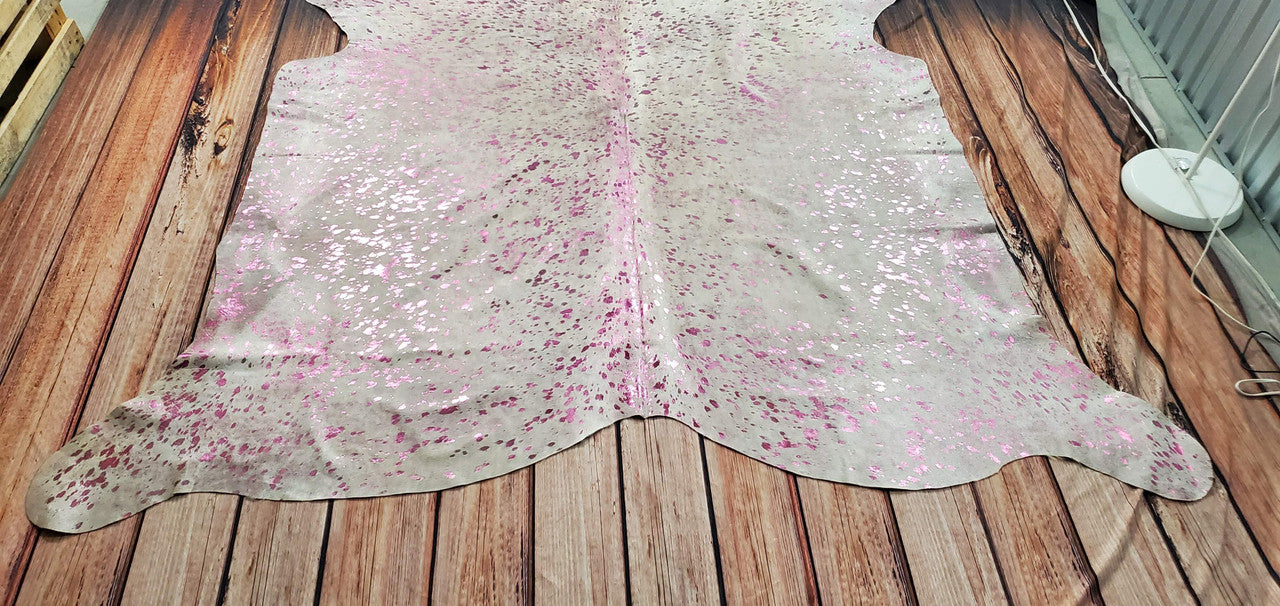 Pink Metallic Cowhide Rug Brazilian 7.8ft x 6.6ft