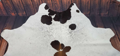 Classic Black Brown White Cowhide Rug 8ft x 6.6ft