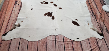 Cowhide Rug Chocolate Brown Black White 7ft x 6.4ft