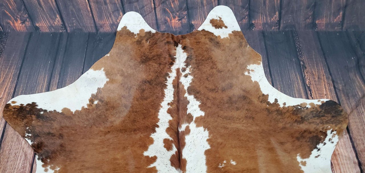 Small hereford Brown White Cowhide Rug 6.2ft x 5.4ft