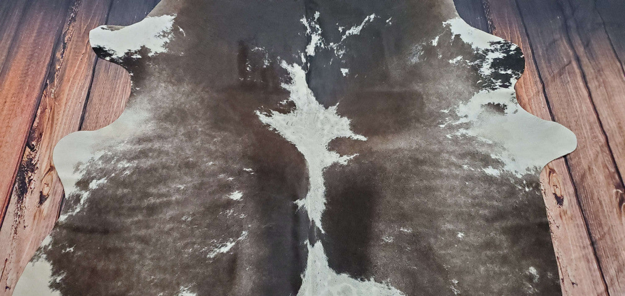 Dark Gray White Cowhide Rug 8.3ft x 6.6ft