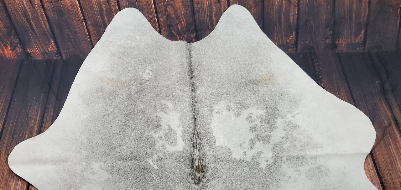 Light Gray White Cowhide Rug 7.5ft x 6ft