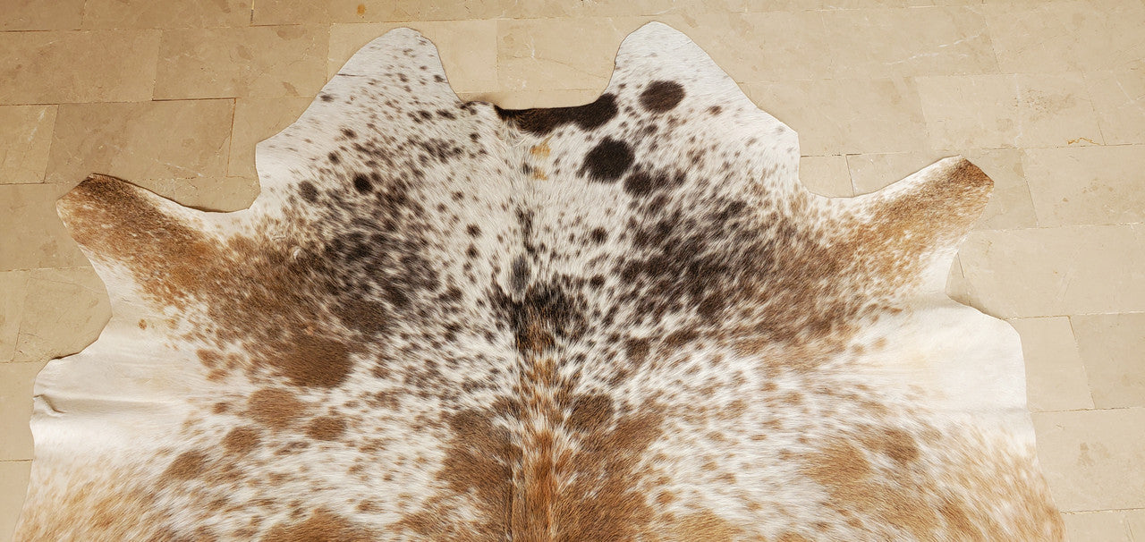 Tricolor Salt And Pepper Cowhide Rug 6ft x 5.6ft