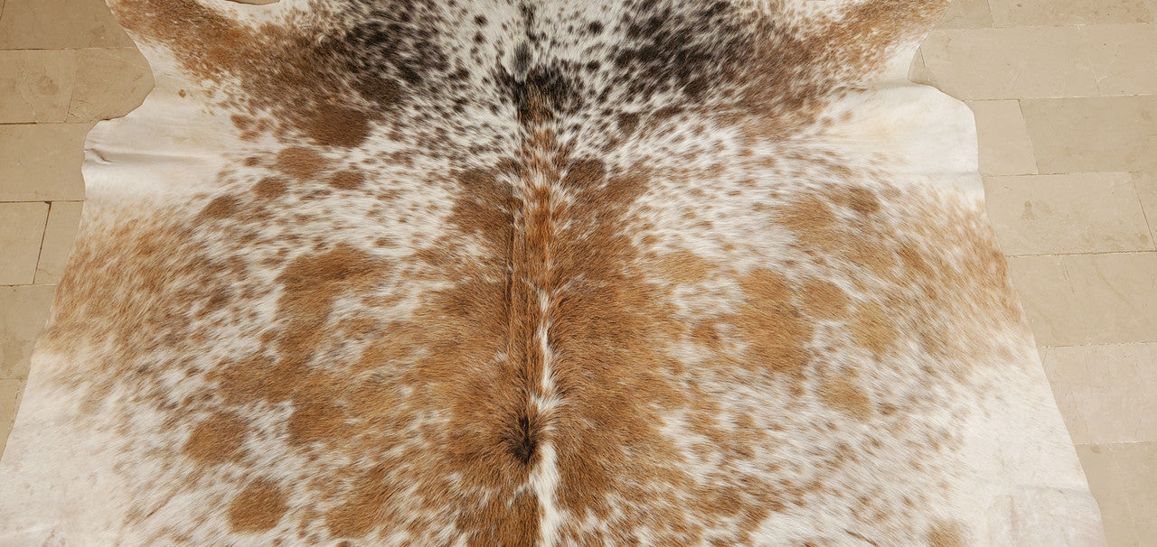 Tricolor Salt And Pepper Cowhide Rug 6ft x 5.6ft
