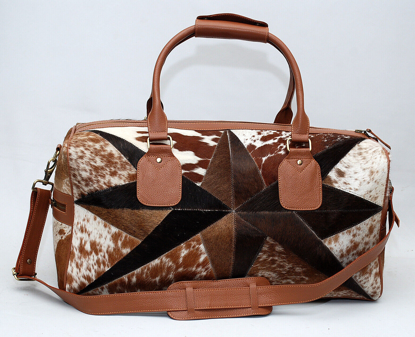 Cowhide Duffle Bag Patchwork Style