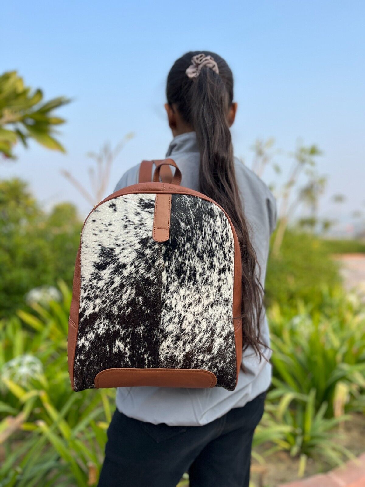 Black White Speckled Cowhide Backpack