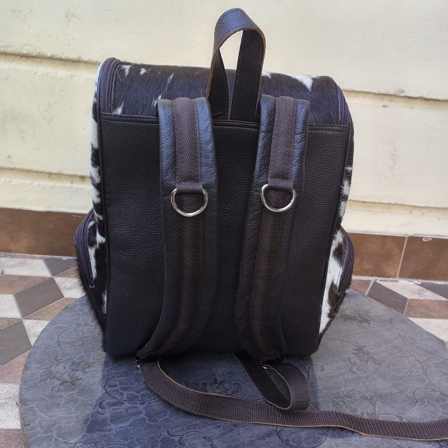 Black White Cowhide Mommy Backpack