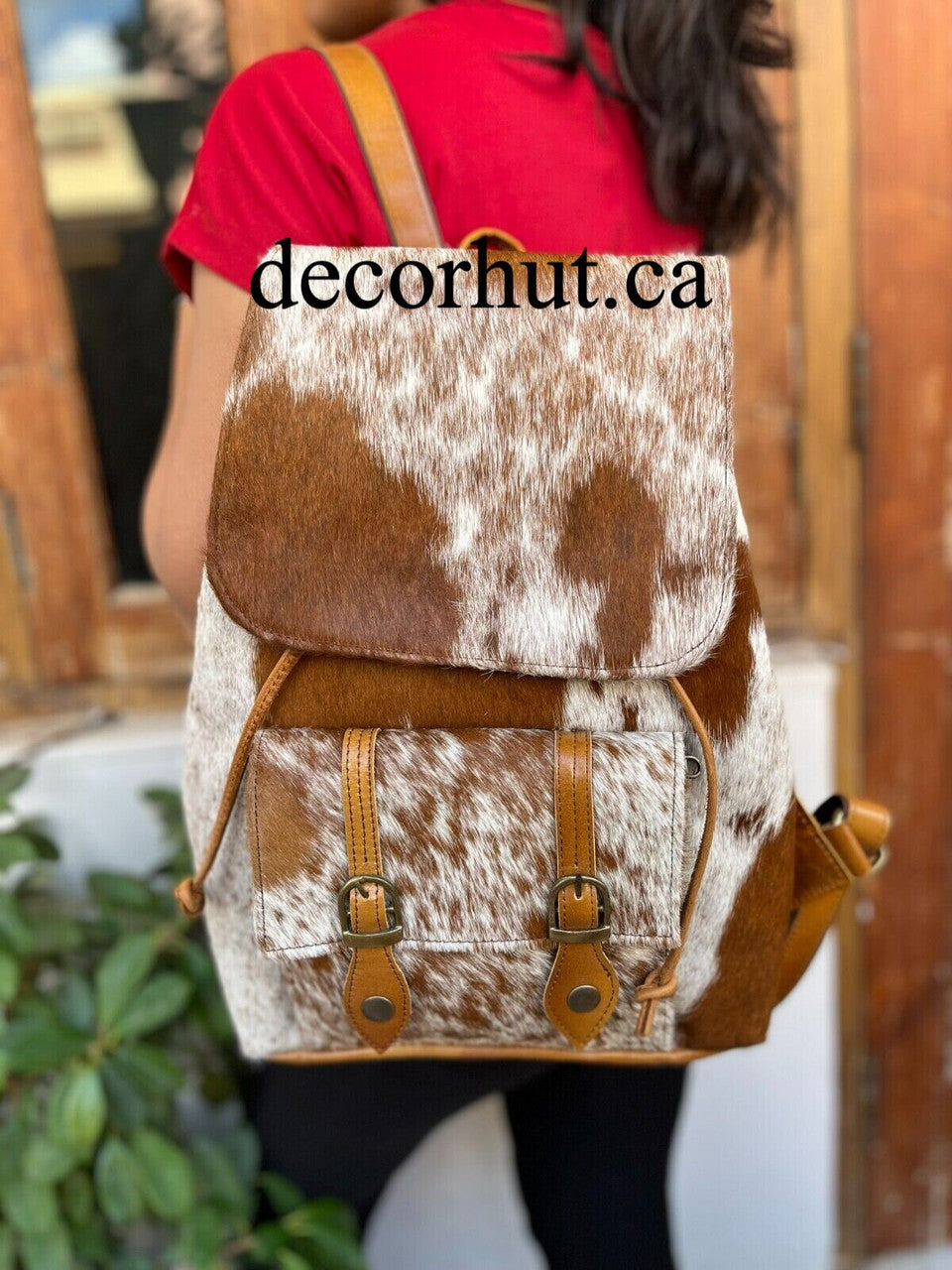 Exotic Cowhide Backpack Brown White