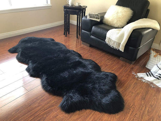 Large black Sheep fur Rug