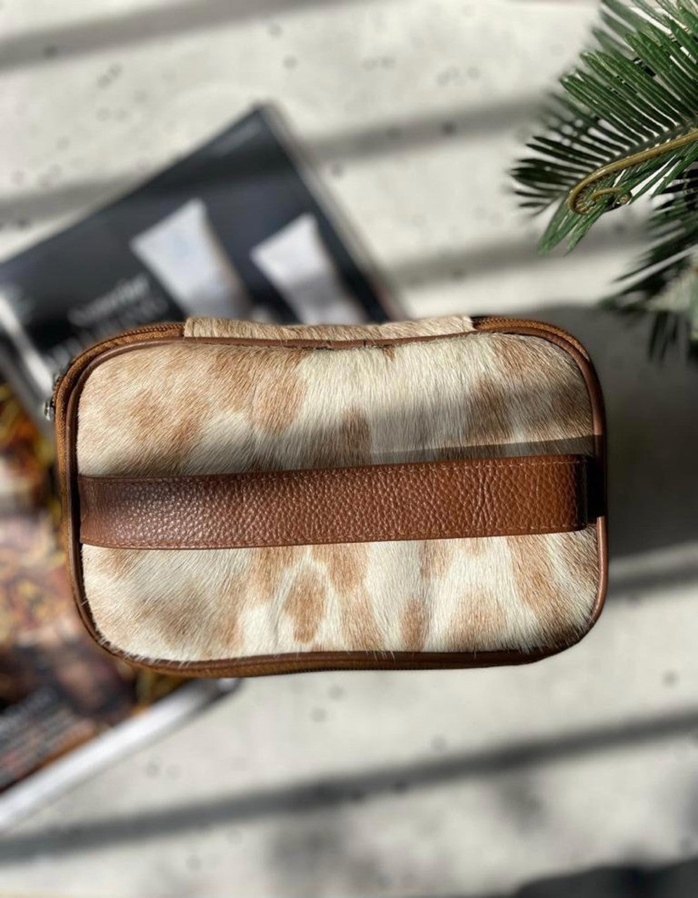 Cowhide Makeup Toiletry Zipper Vanity Bag