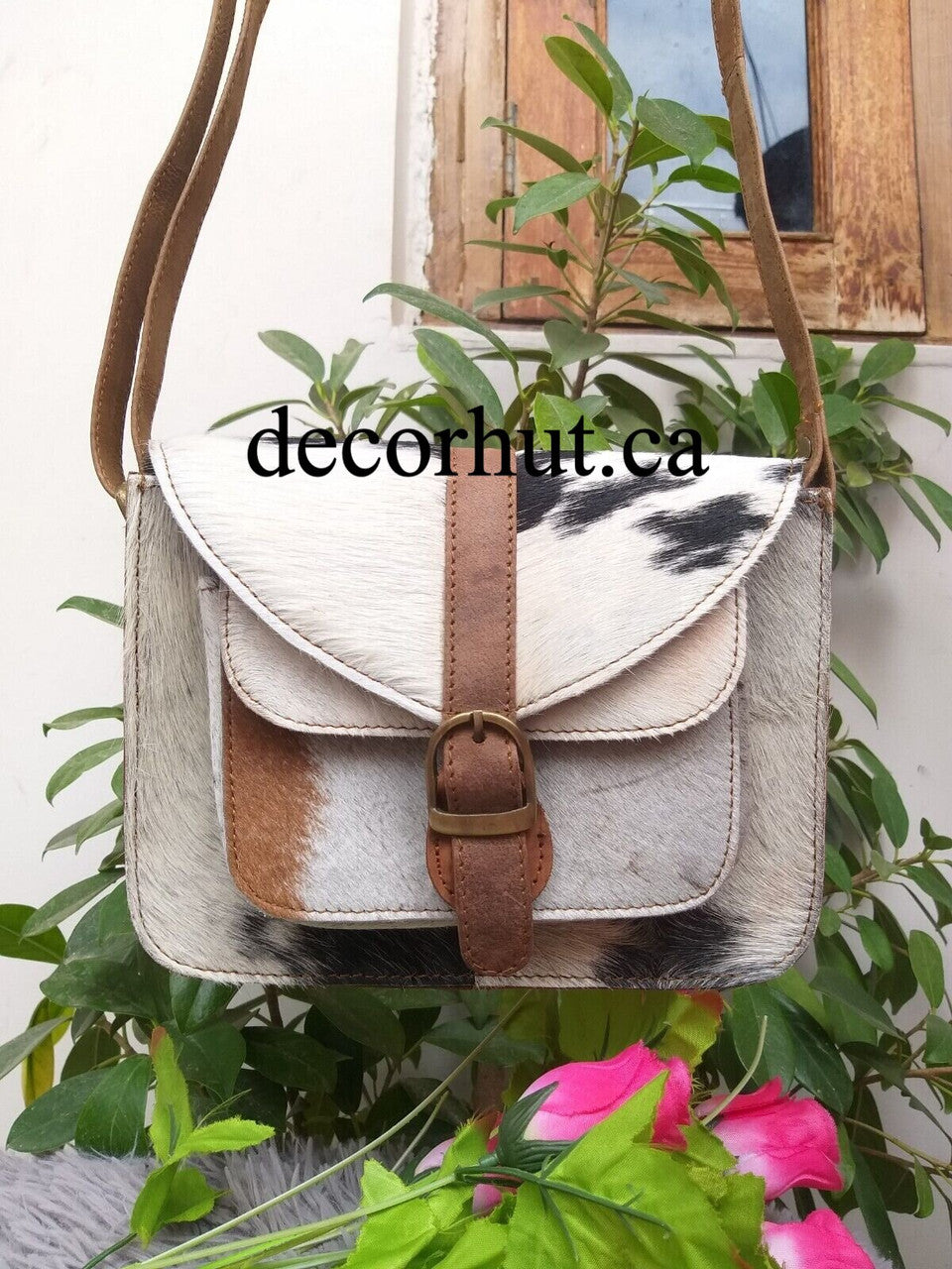 Black White Cowhide Crossbody Bag