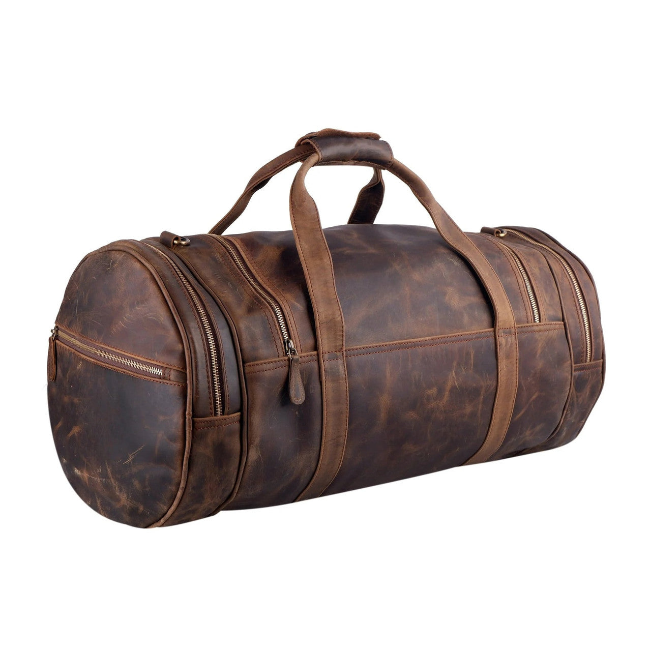 Textured Brown Leather Duffle Bag