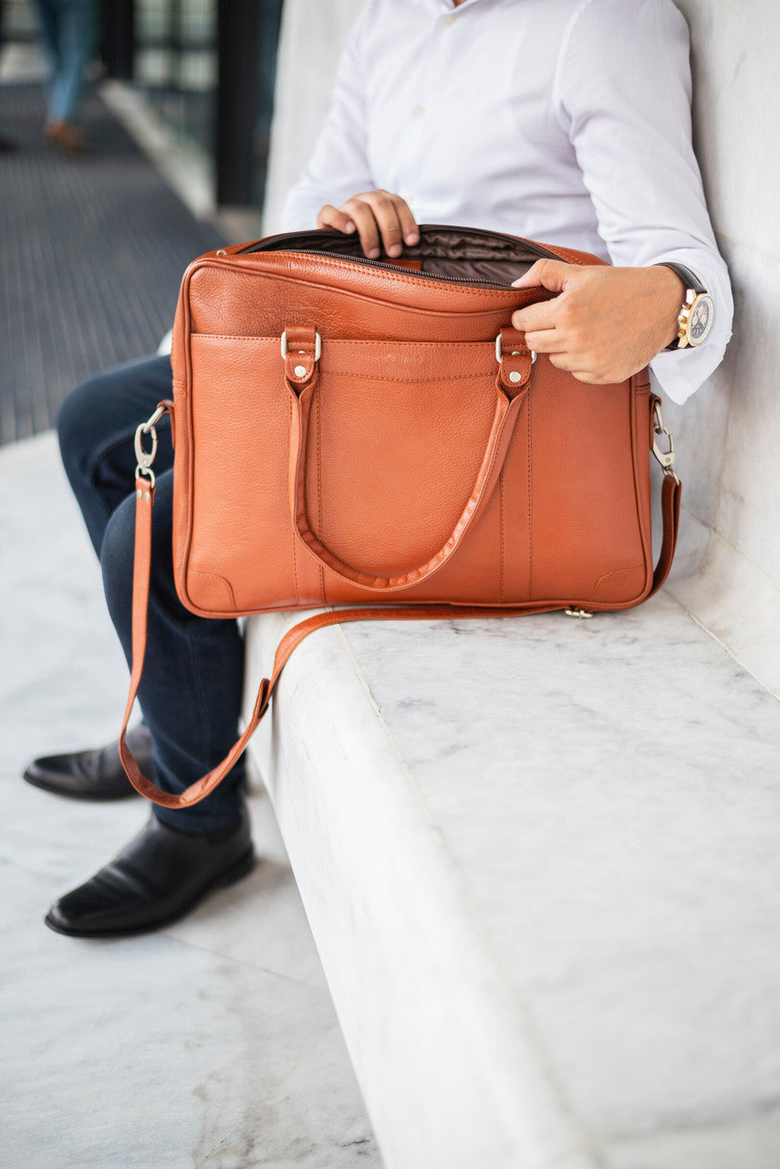 Genuine Brown Leather Laptop Office Bag