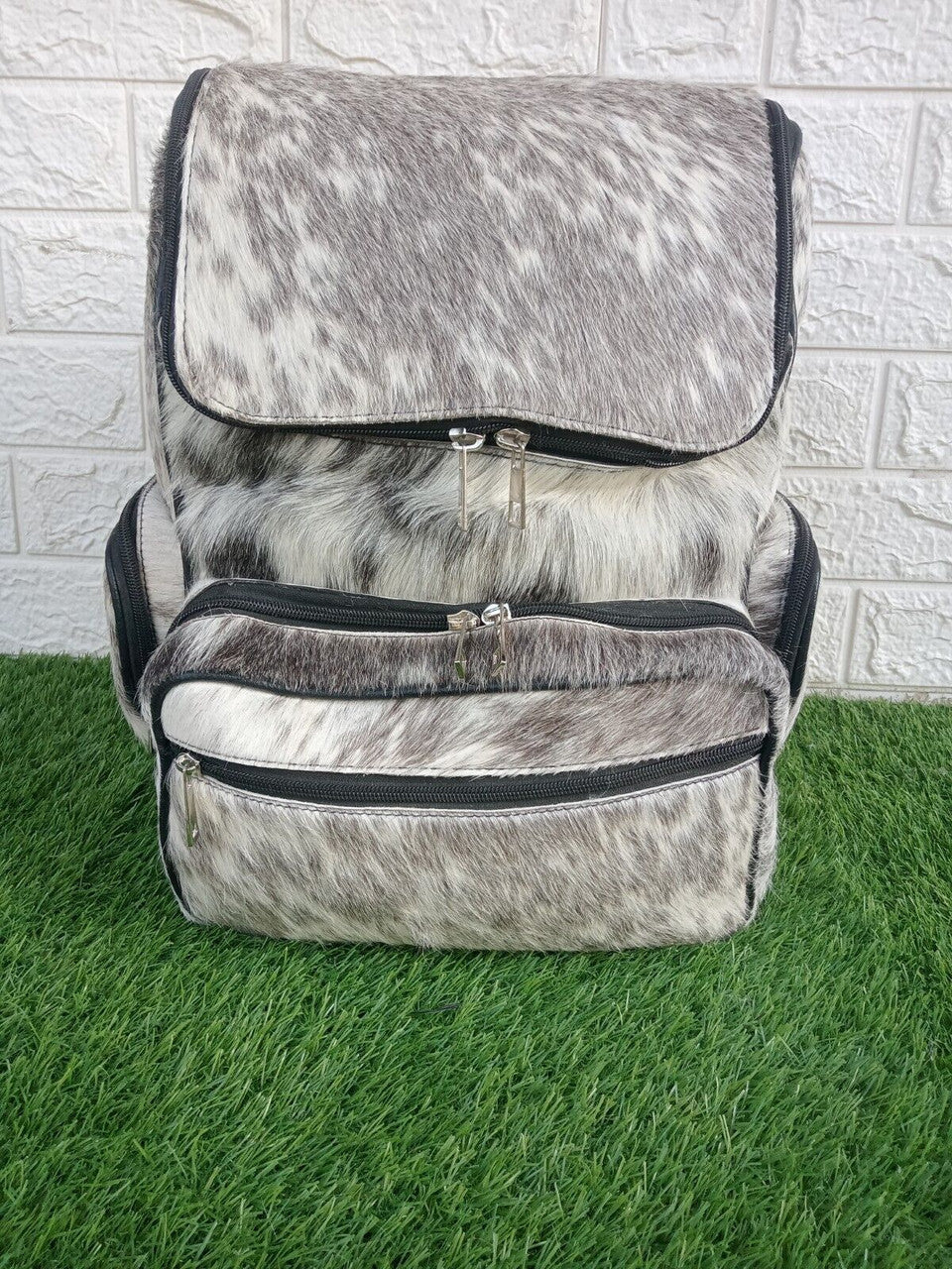 Grey White Cow Skin Backpack