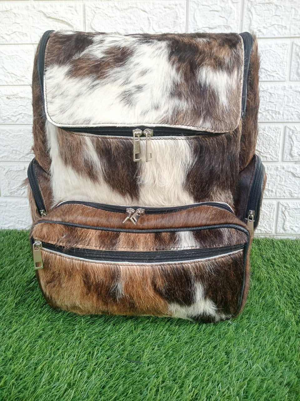 Brown White Cowhide Mommy Backpack