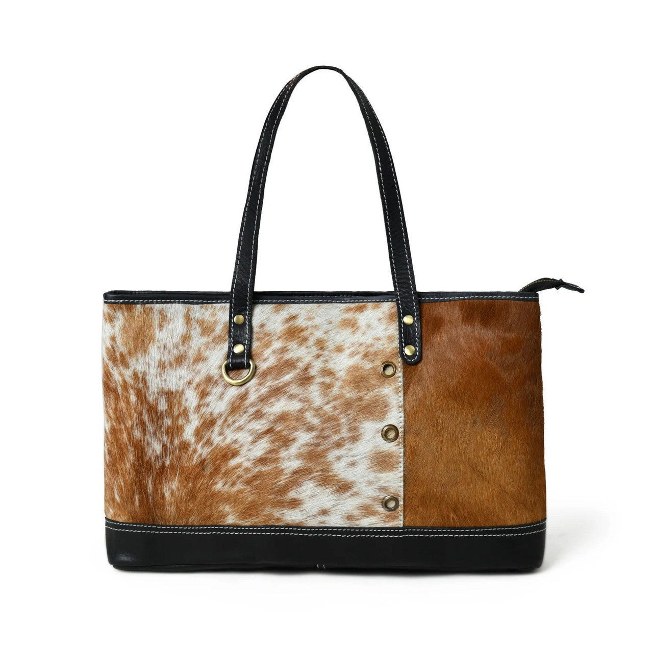 Large Brown White Cowhide Tote Bag