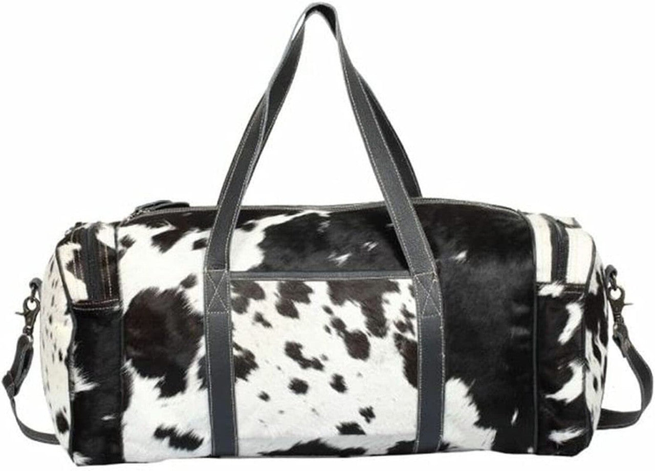 Large Real Cowhide Duffel Bag Black White