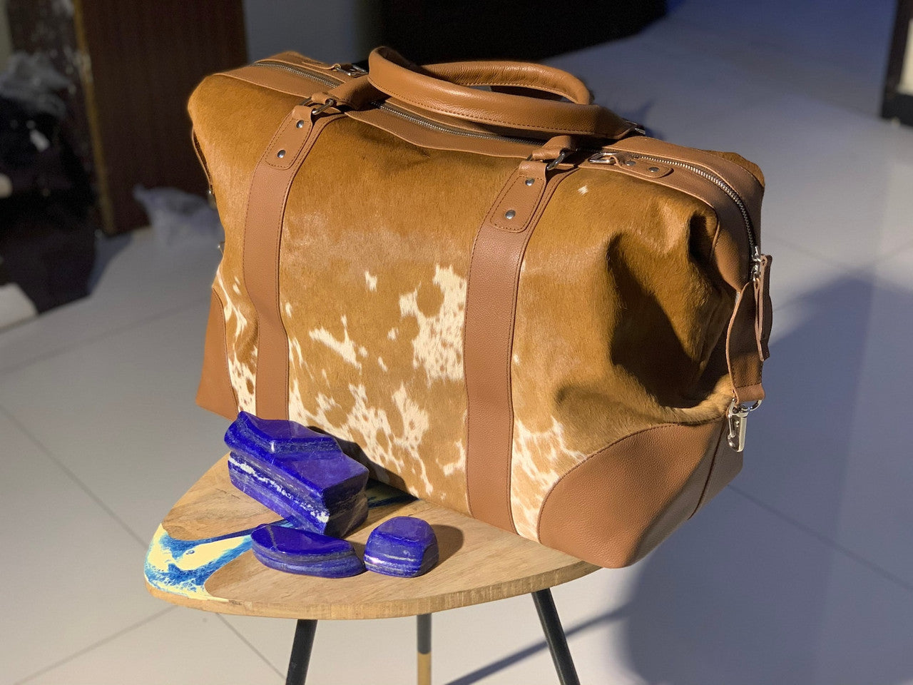 luxurious cowhide duffle bag