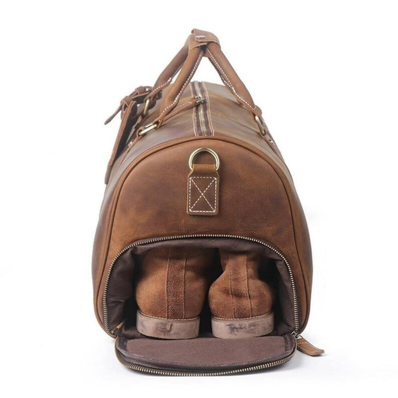 Handmade Brown Genuine Leather Duffle Bag