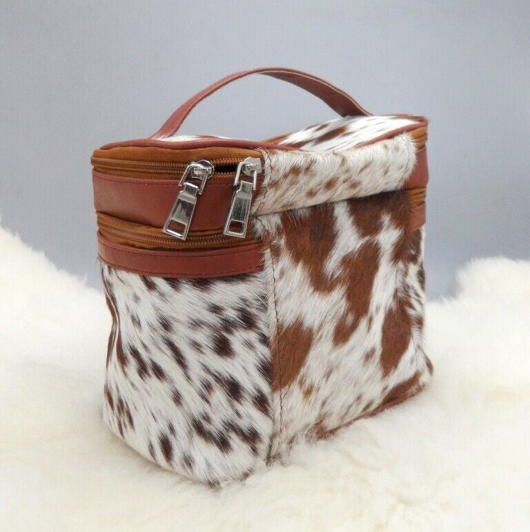 Cowhide Makeup Toiletry Zipper Vanity Bag