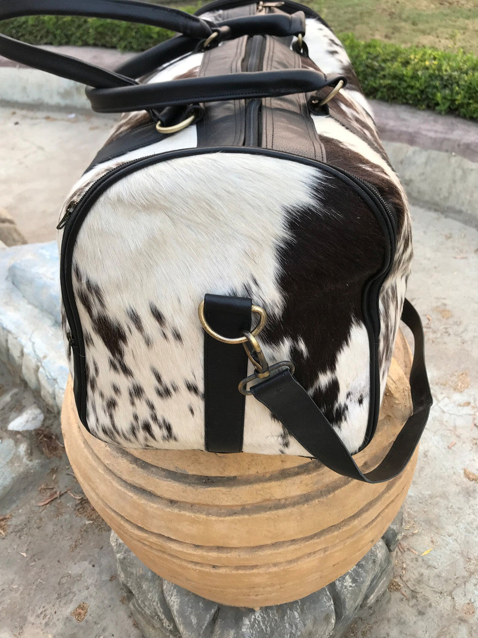 Natural Cowhide Backpack Black White