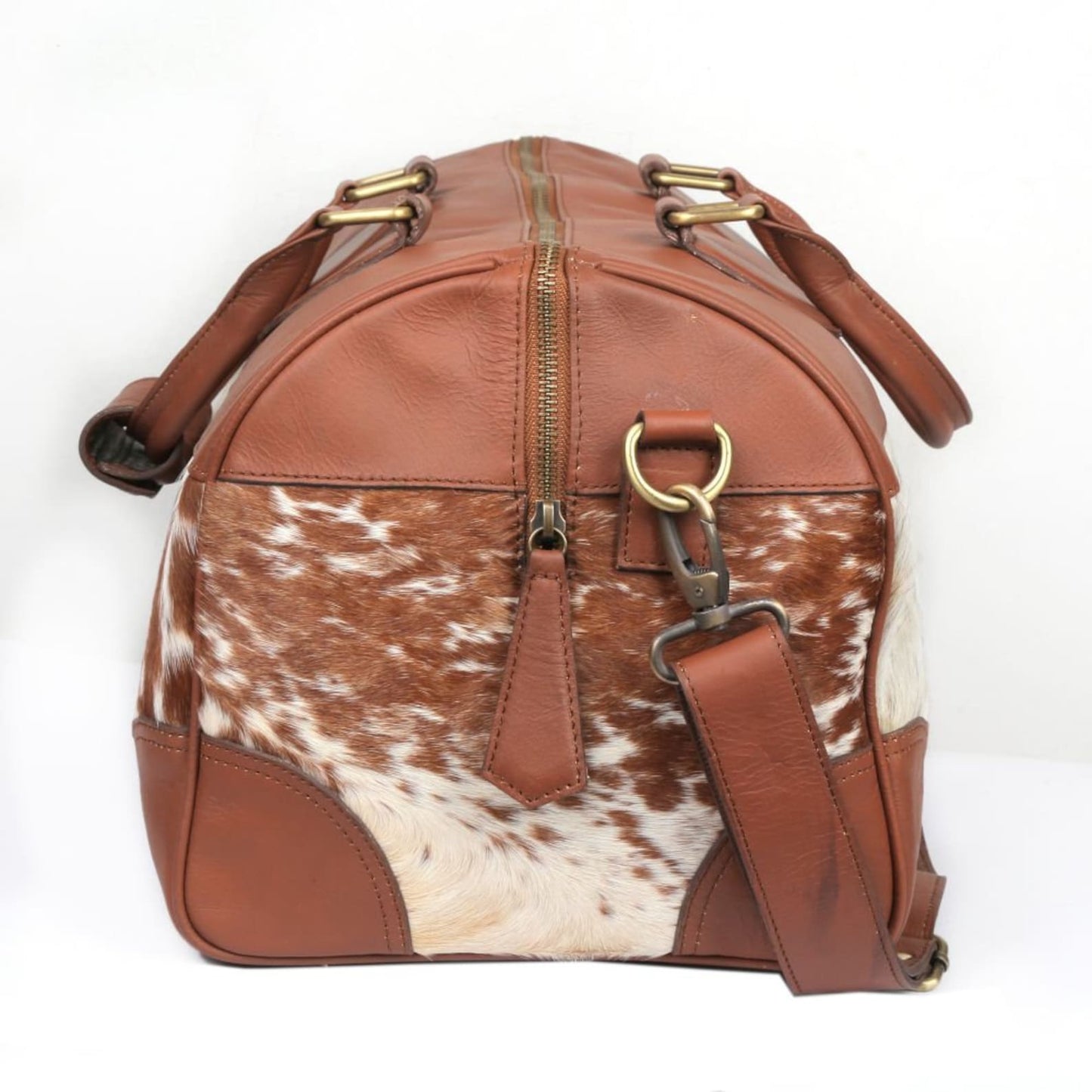 Brown White Cowhide Overnight Holdall Bag