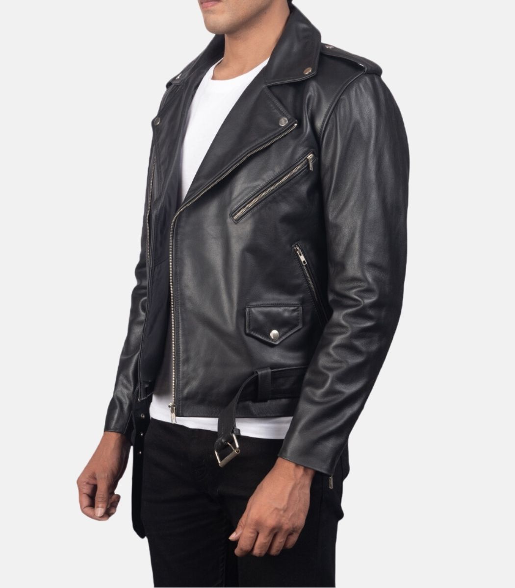 black leather biker jacket men