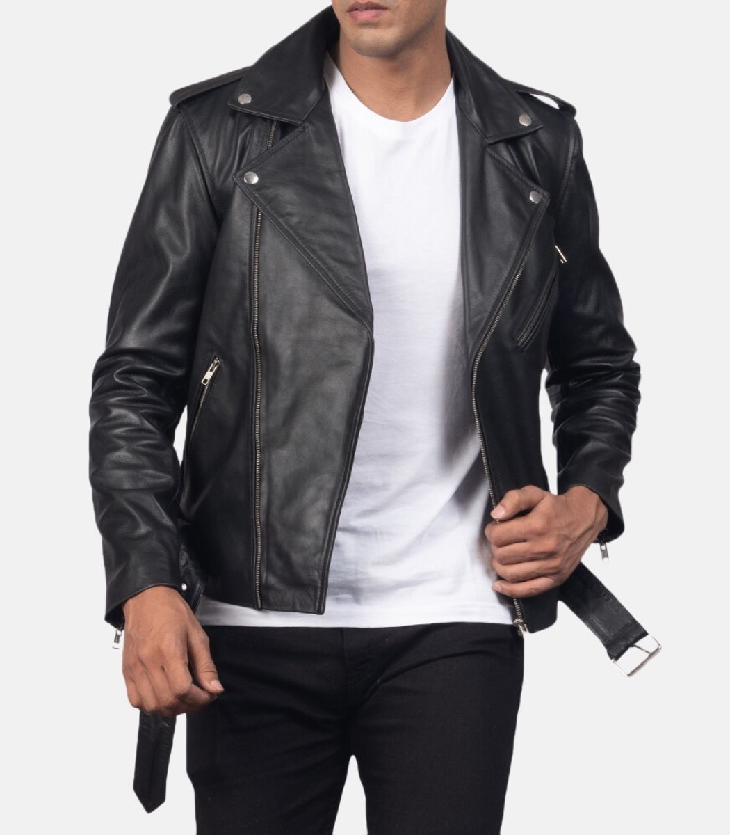 black leather biker jacket men