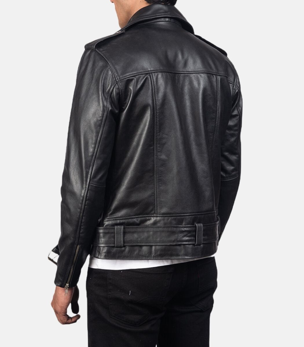 black leather biker jacket men