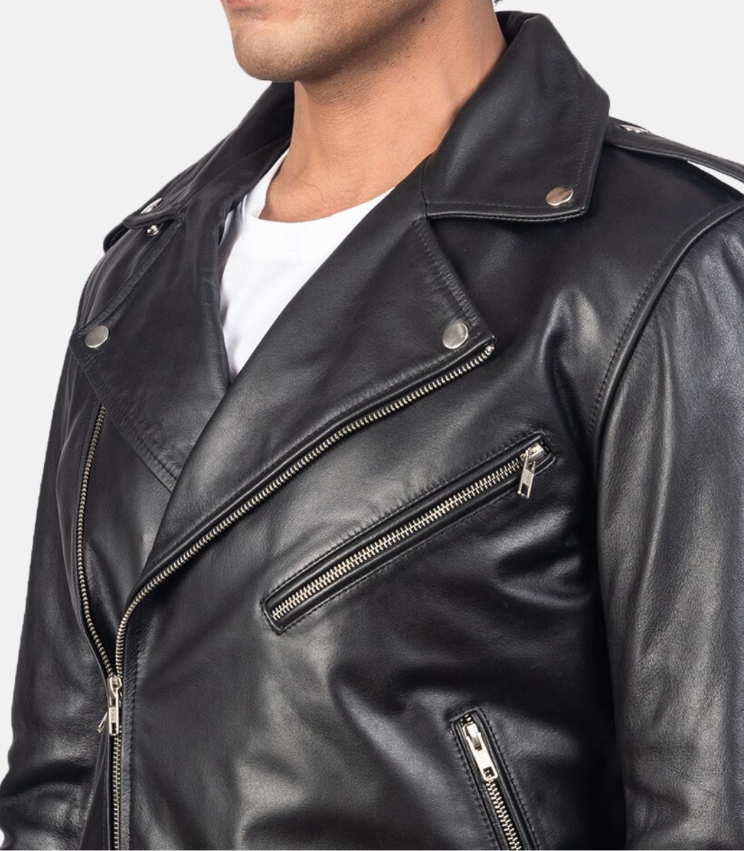 black leather biker jacket men