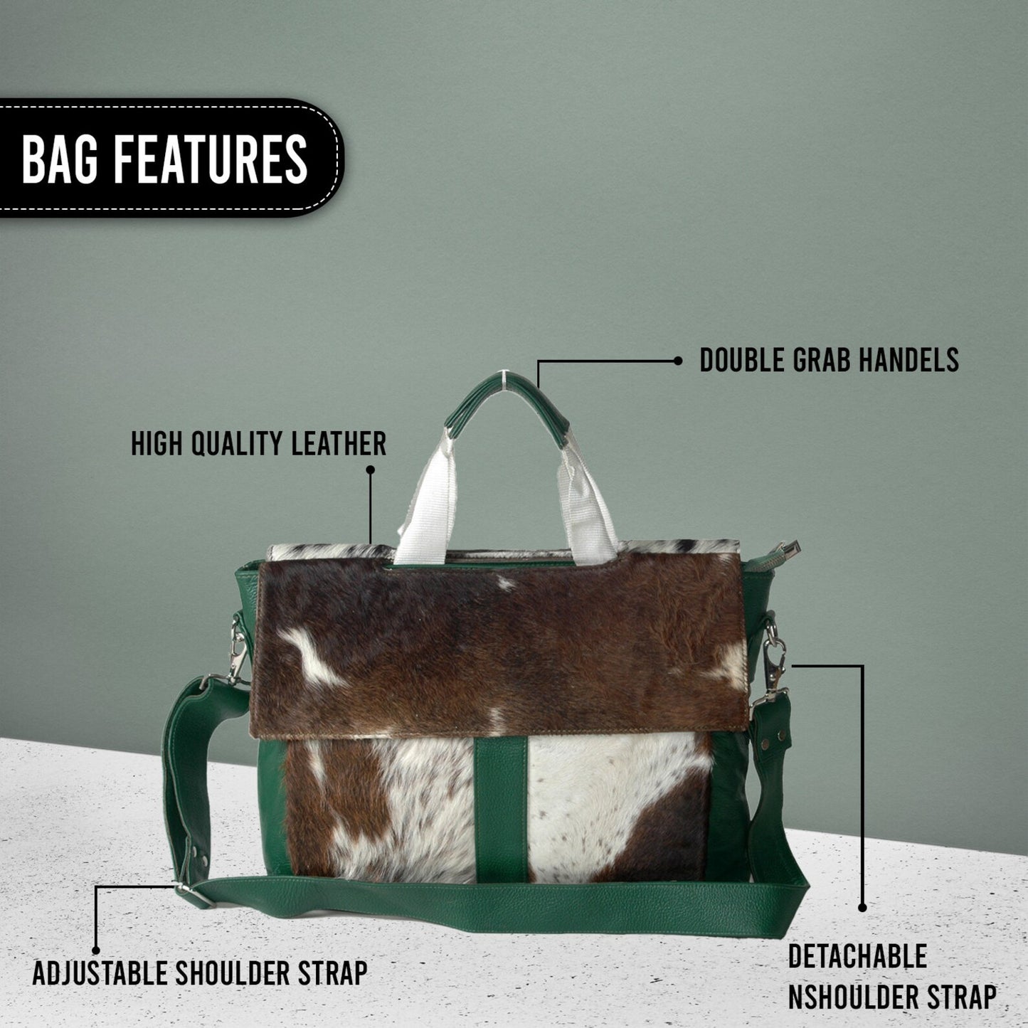 Brown White Cowhide Laptop Bag
