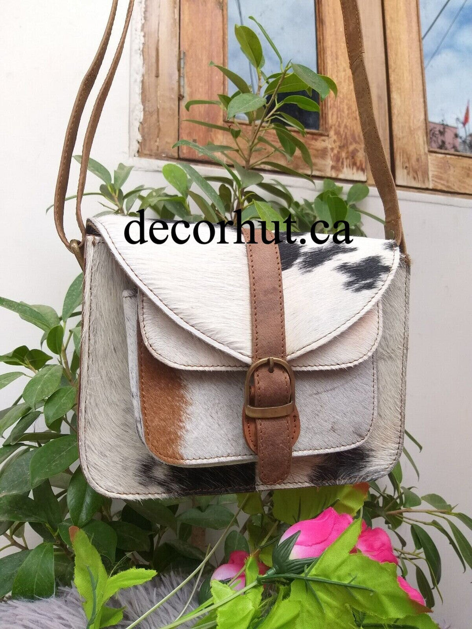 Black White Cowhide Crossbody Bag