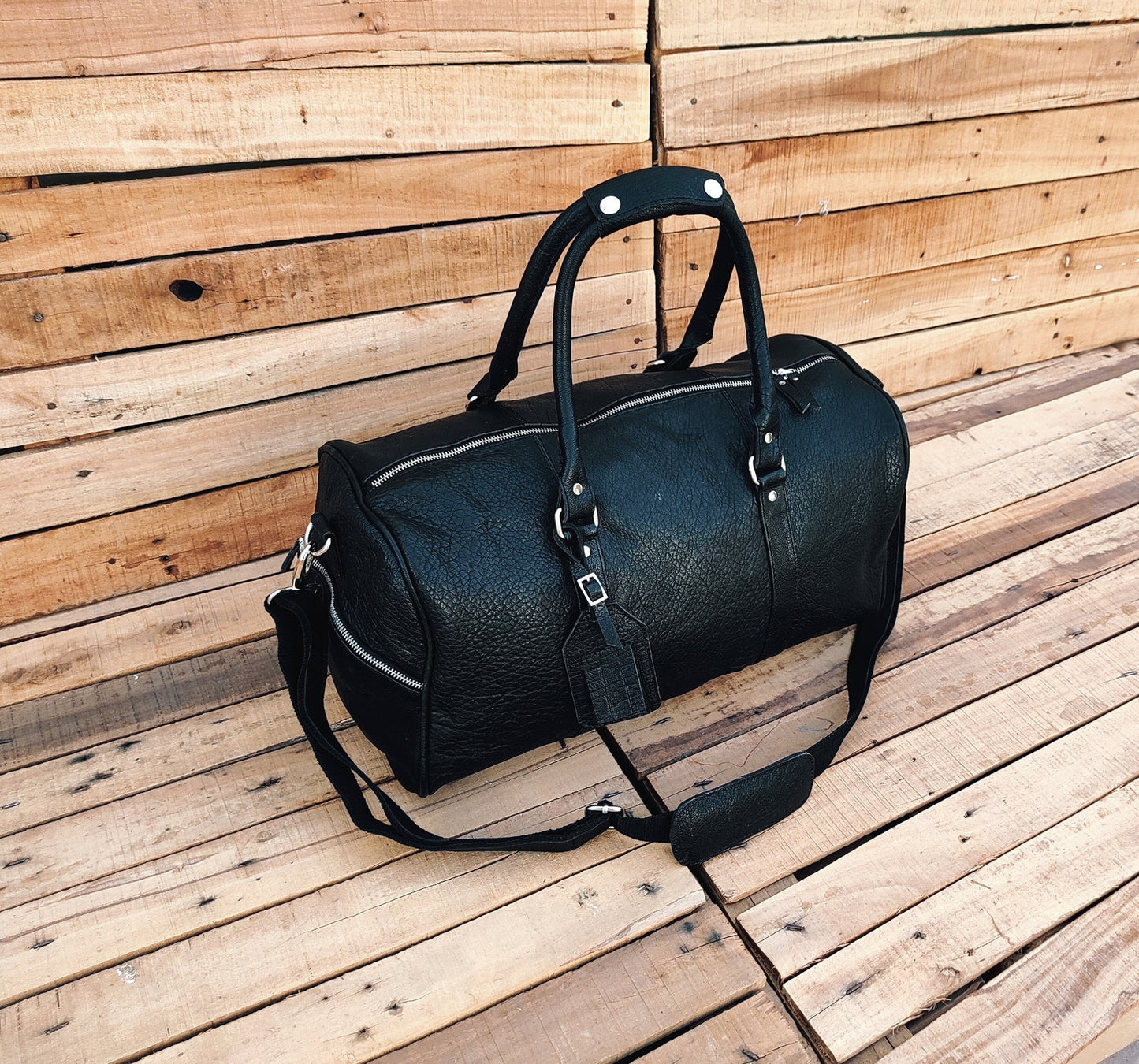 Black Genuine Leather Duffle Bag