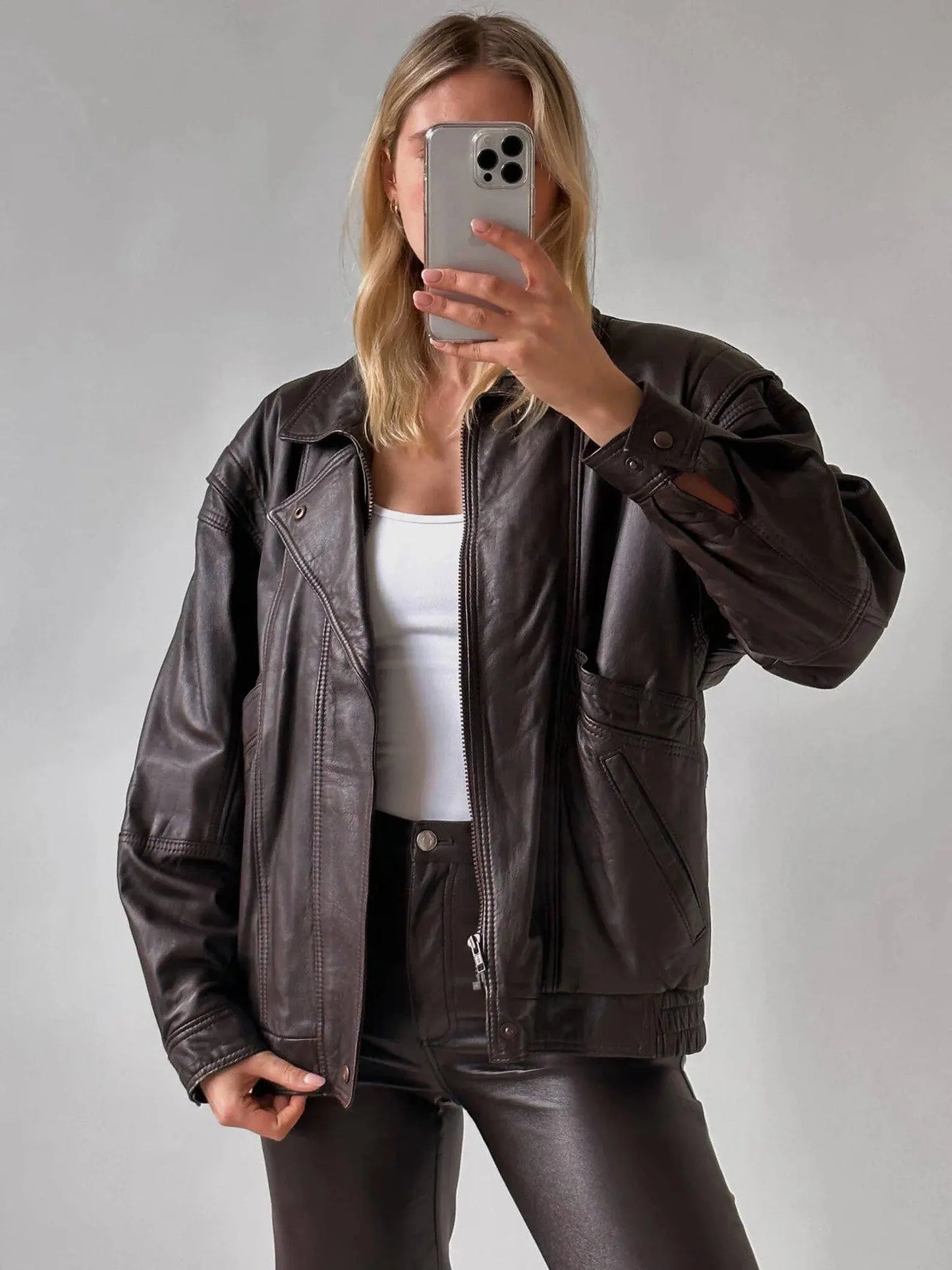 bomber oversized leather jacket for women