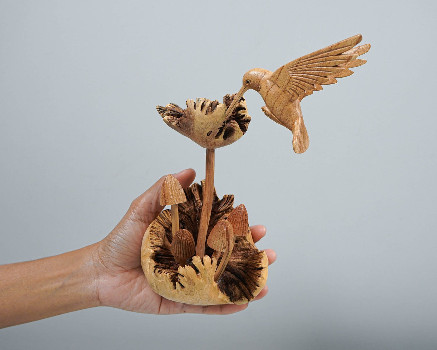 wooden wall decor Hummingbird on Mushroom