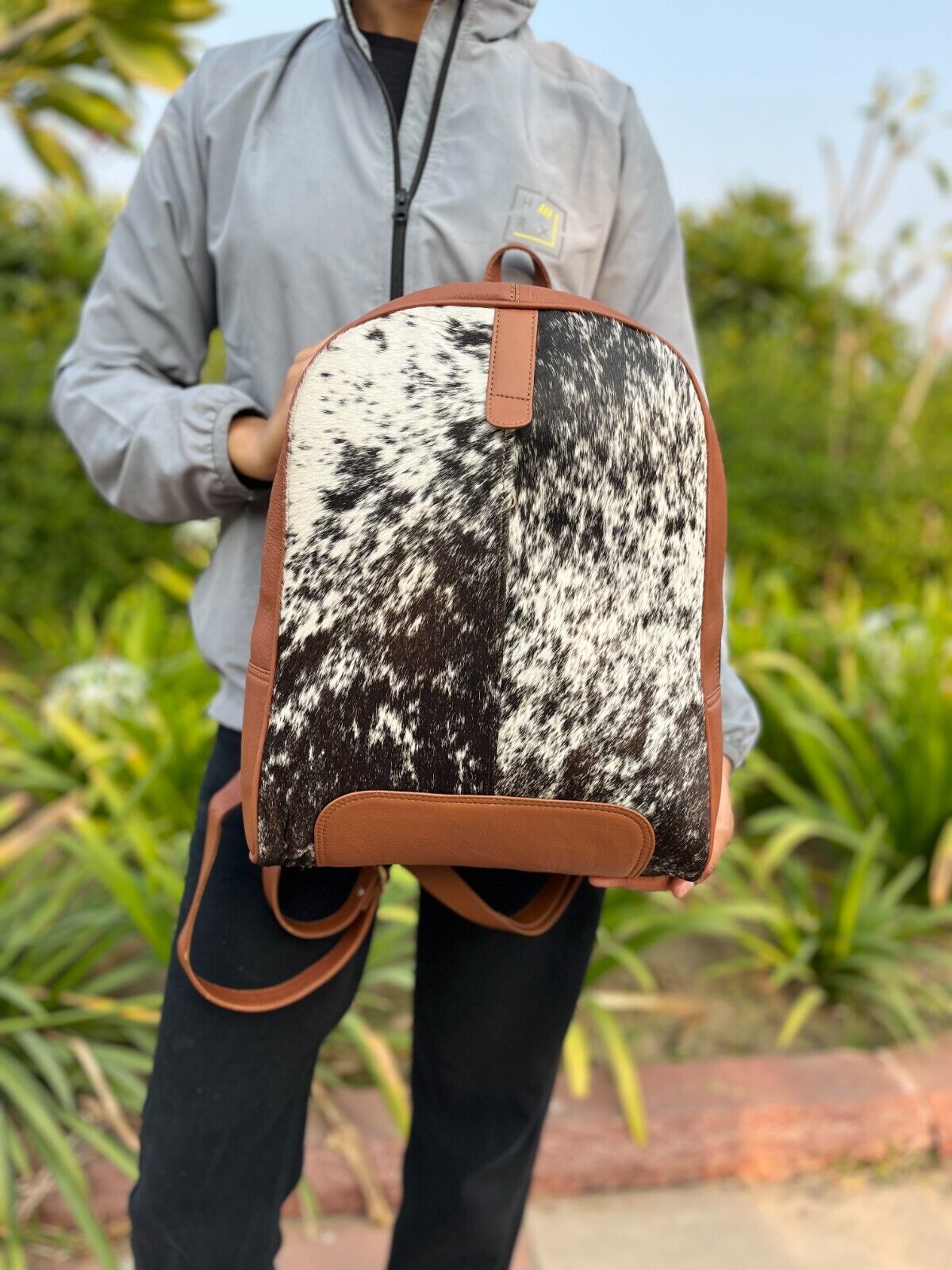 Black White Speckled Cowhide Backpack