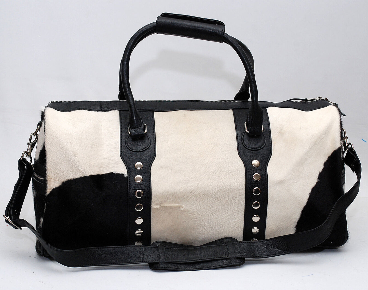 Black White Cowhide Duffel Bag