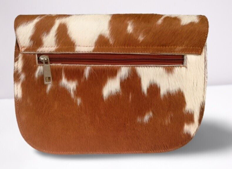 Brown White Cowhide Messenger Bag