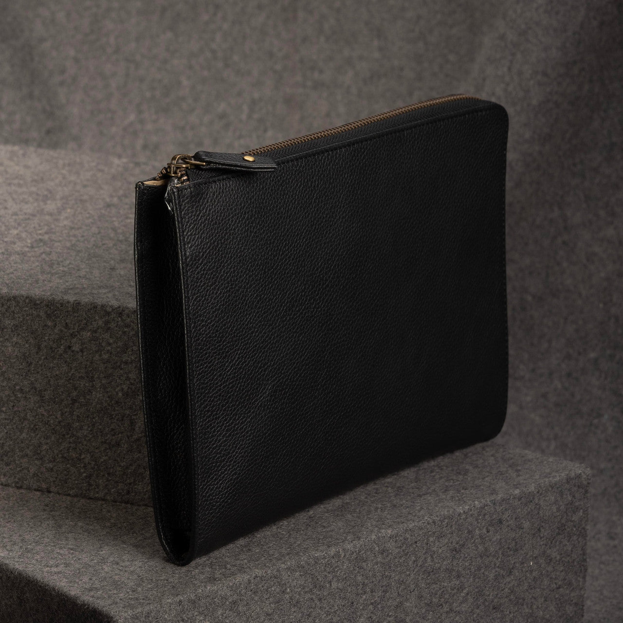 Black Leather Case with Zippers