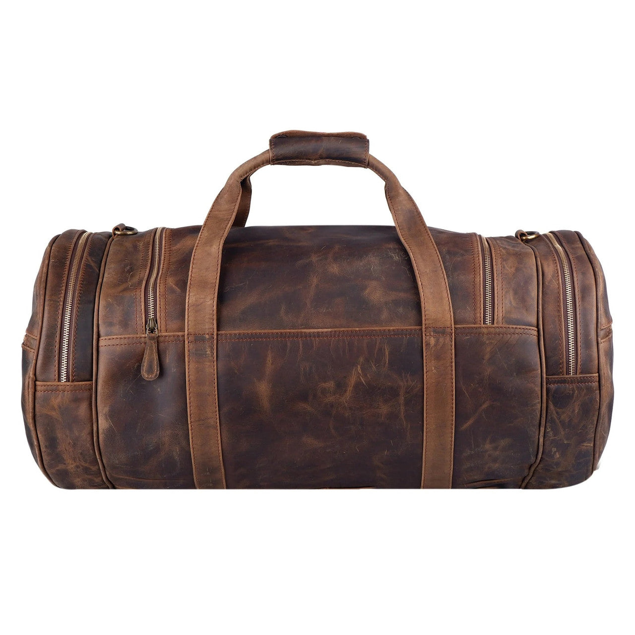 Textured Brown Leather Duffle Bag