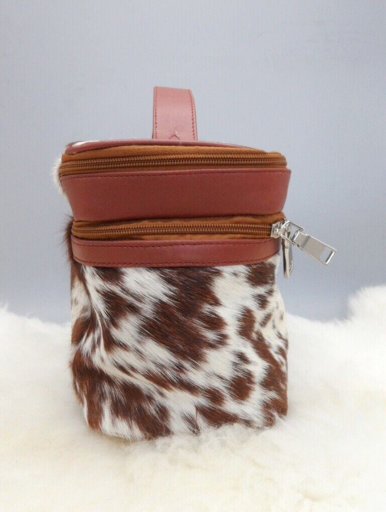 Cowhide Makeup Toiletry Zipper Vanity Bag