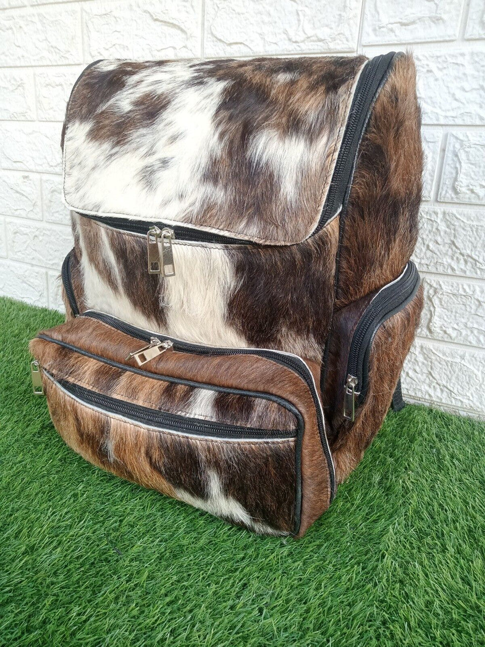 Brown White Cowhide Mommy Backpack