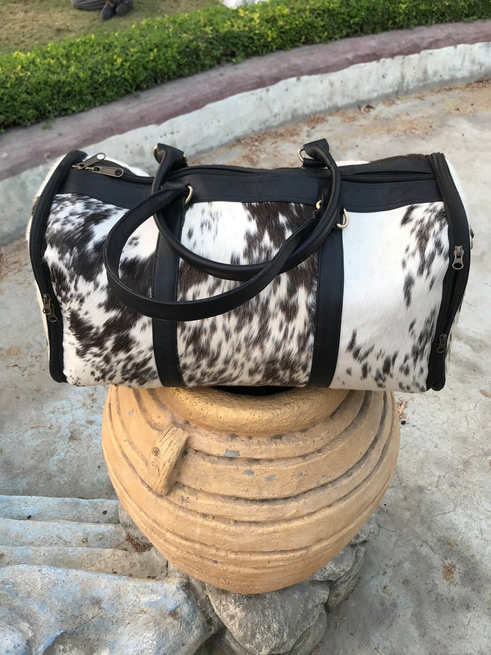Natural Cowhide Backpack Black White