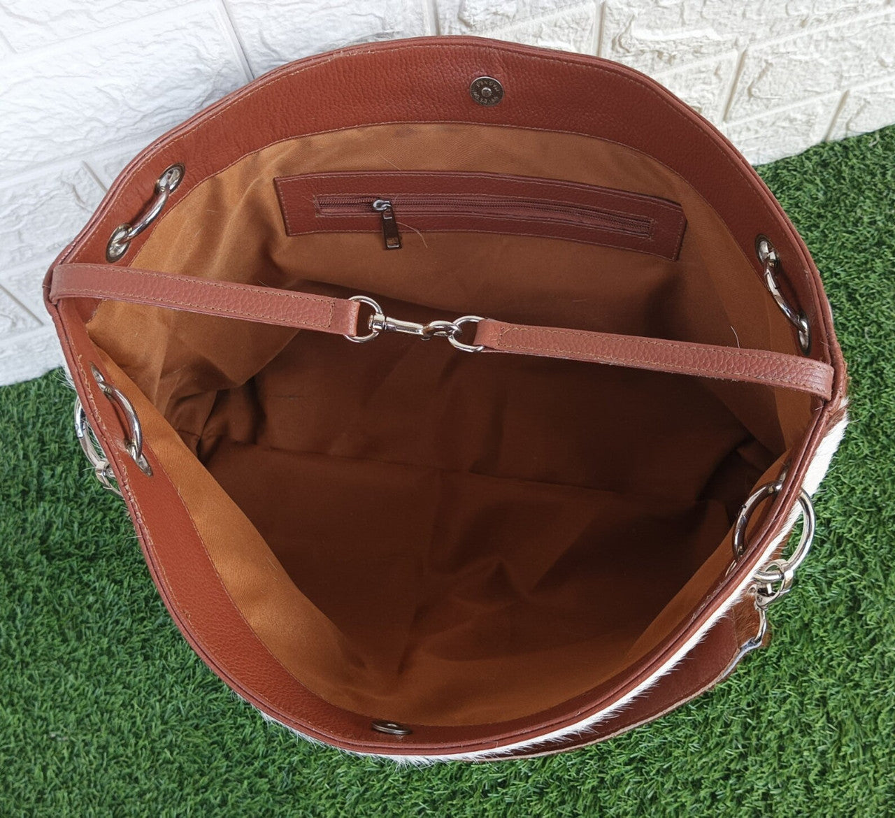 Brown White Cowhide Shoulder Bag
