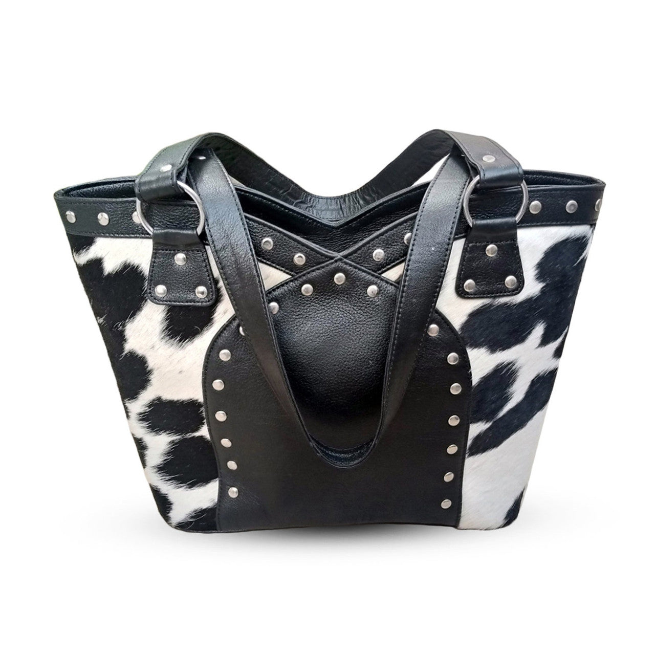 Cowhide Tote Bag Black White